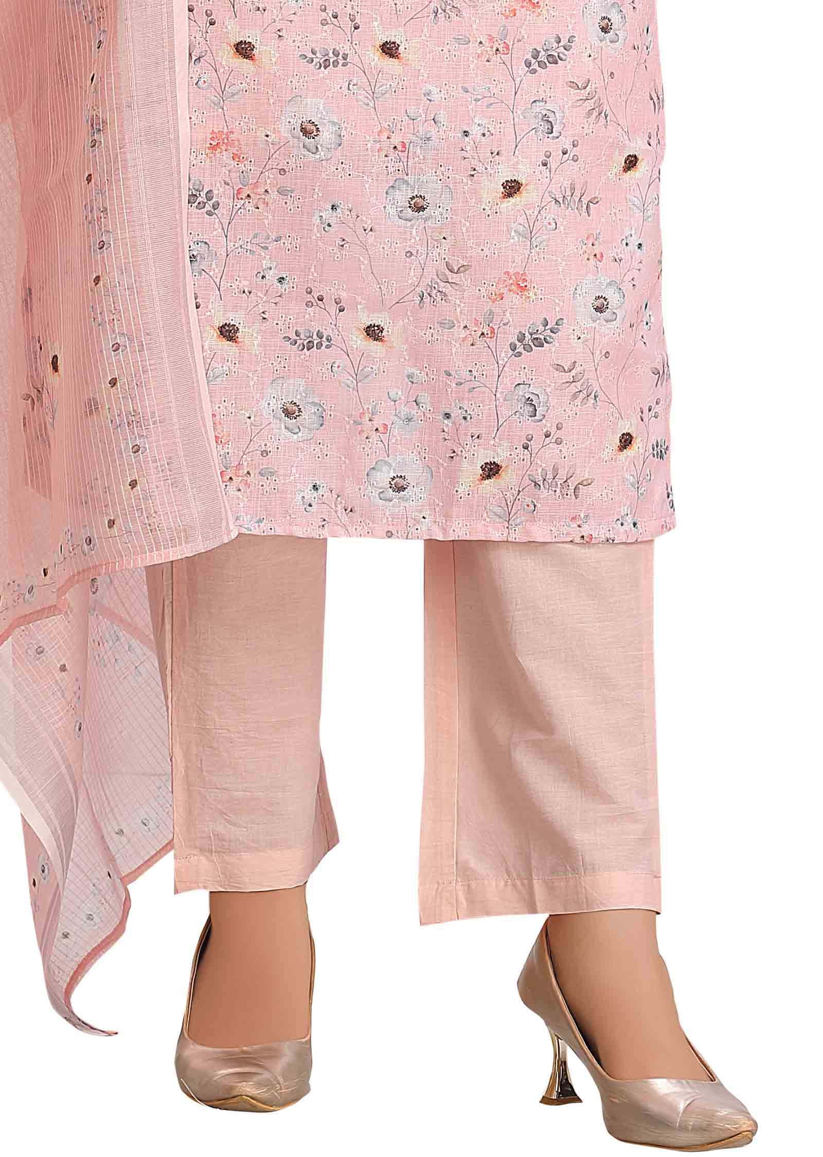 Light Peach Croatia Linen Cotton Printed Straight cut suits