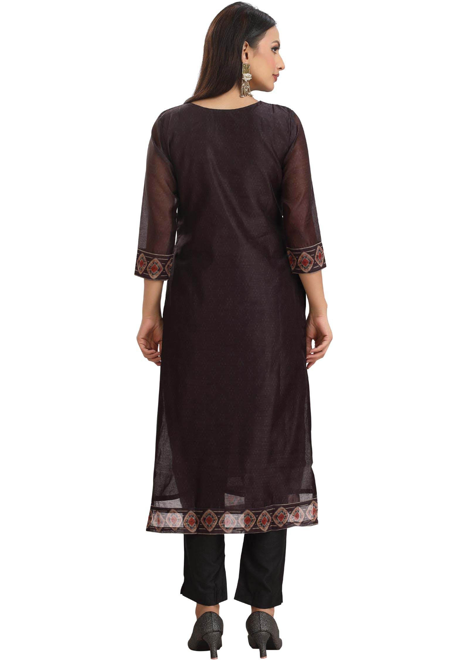 Black Chanderi Embroidered Straight cut suits