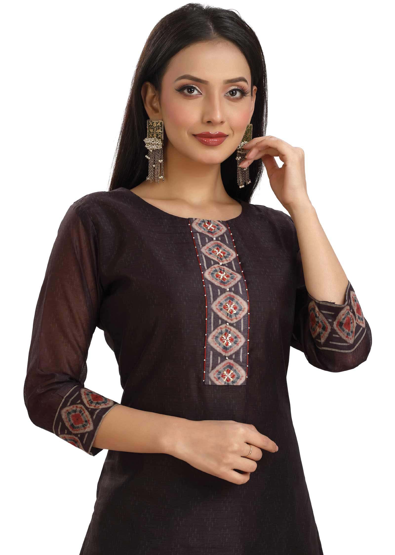 Black Chanderi Embroidered Straight cut suits